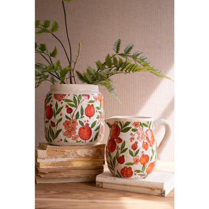 Set of Two Cement Pitcher and Vase - Pomegranites