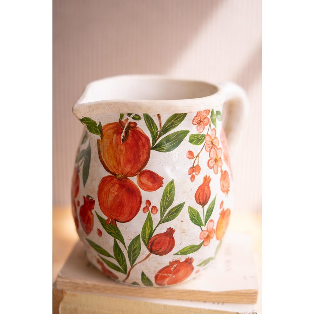 Set of Two Cement Pitcher and Vase - Pomegranites