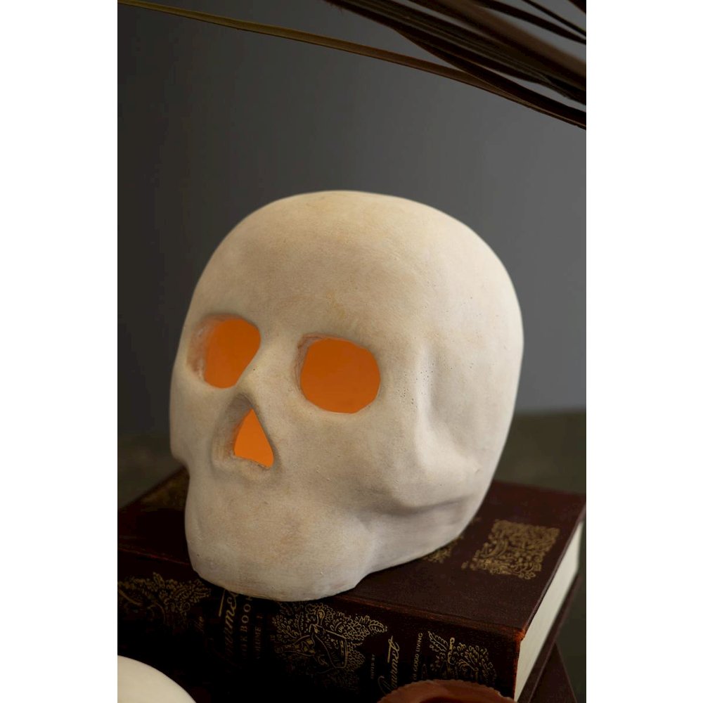 Set of Two Cement Halloween Skulls