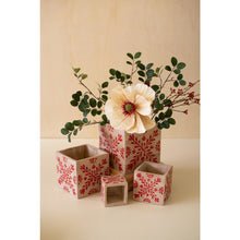 Set of Four Square Cement Christmas Planters with Red Detail