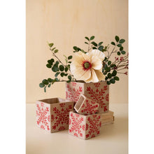 Set of Four Square Cement Christmas Planters with Red Detail