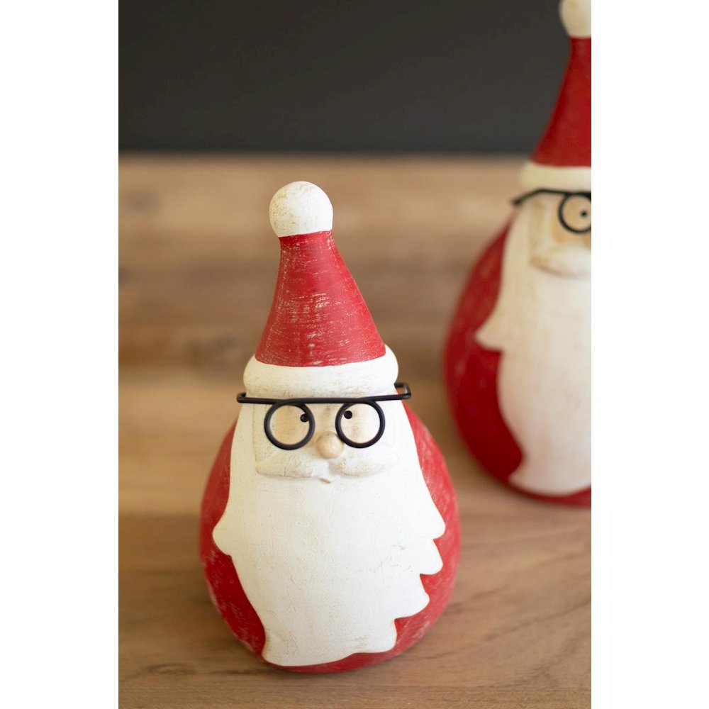 Set of Two Cement Santas with Glasses