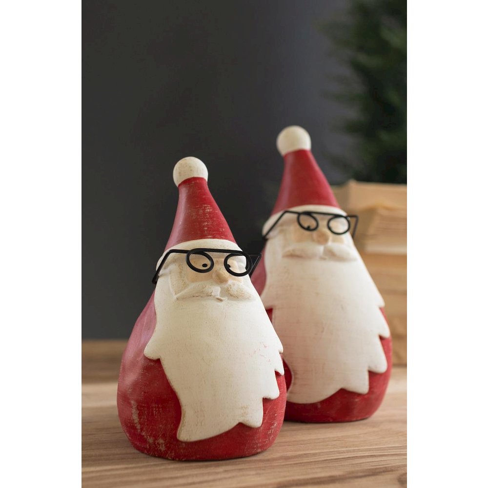 Set of Two Cement Santas with Glasses