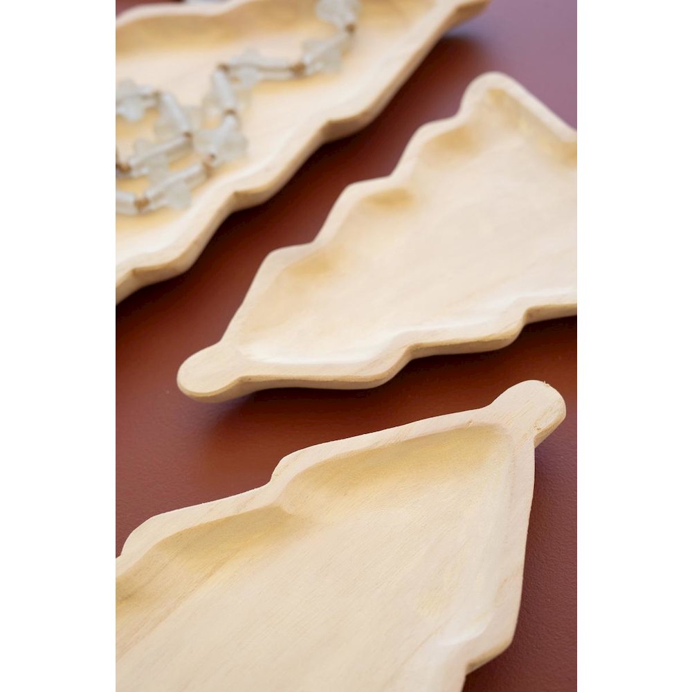 Set Of Three Carved Wood  Christmas Tree Platters
