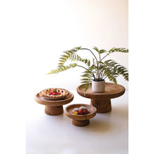 Set Of Three Etched Wood Serving Stands