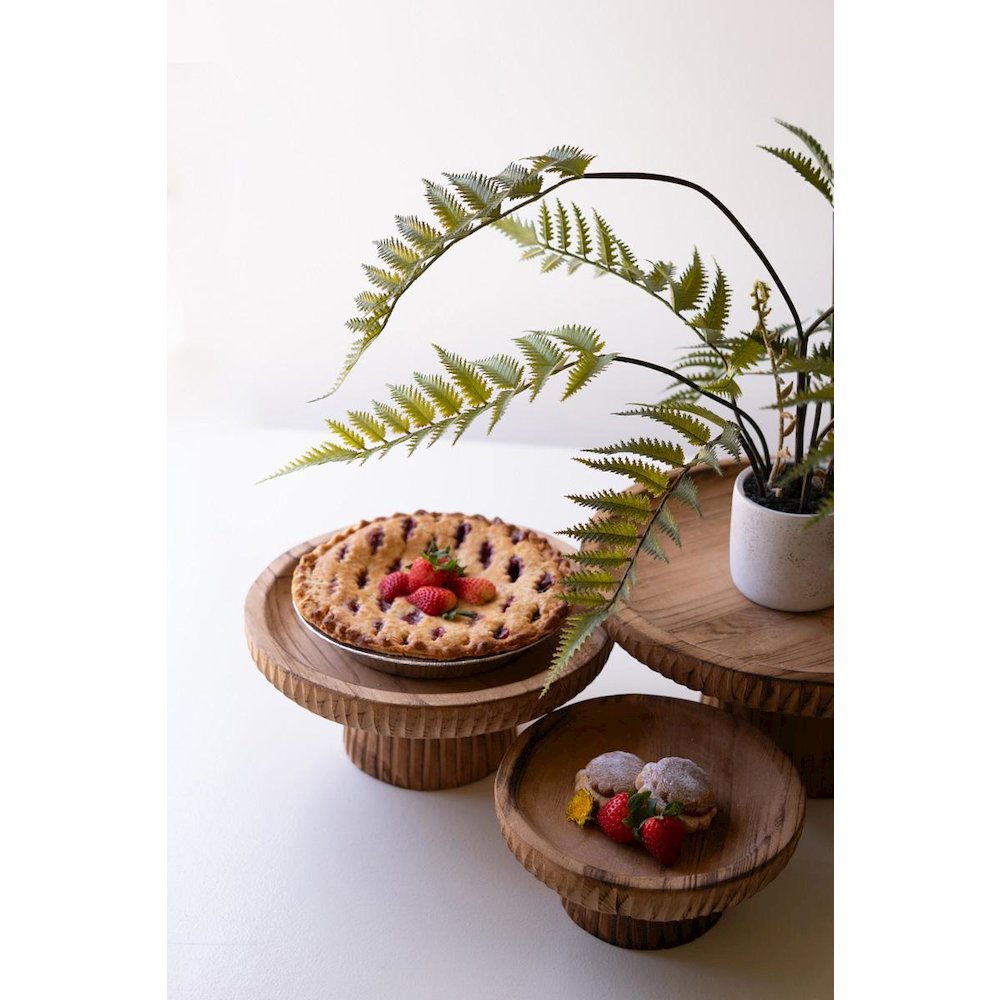 Set Of Three Etched Wood Serving Stands