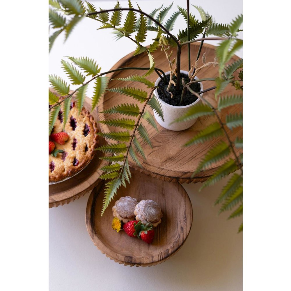 Set Of Three Etched Wood Serving Stands