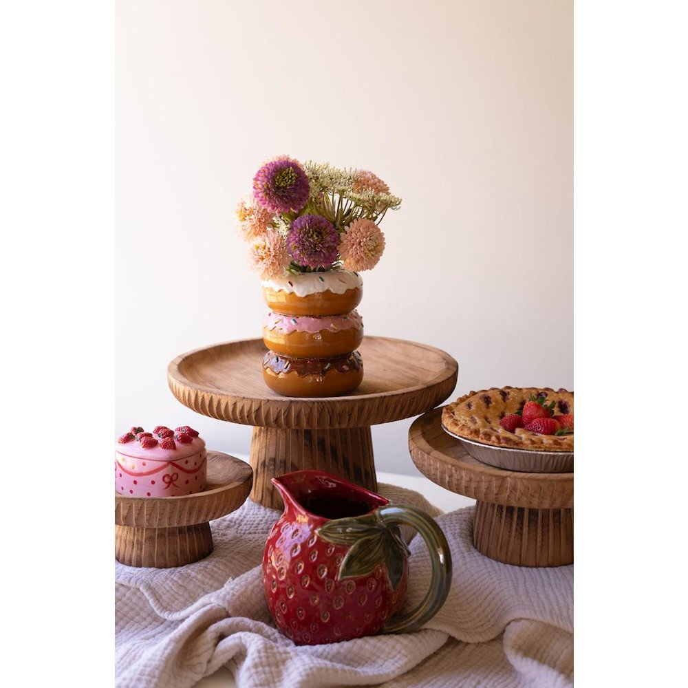 Set Of Three Etched Wood Serving Stands