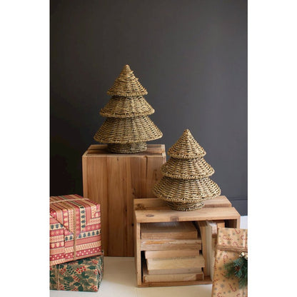 Set Of Two Small Woven Vine Christmas Trees