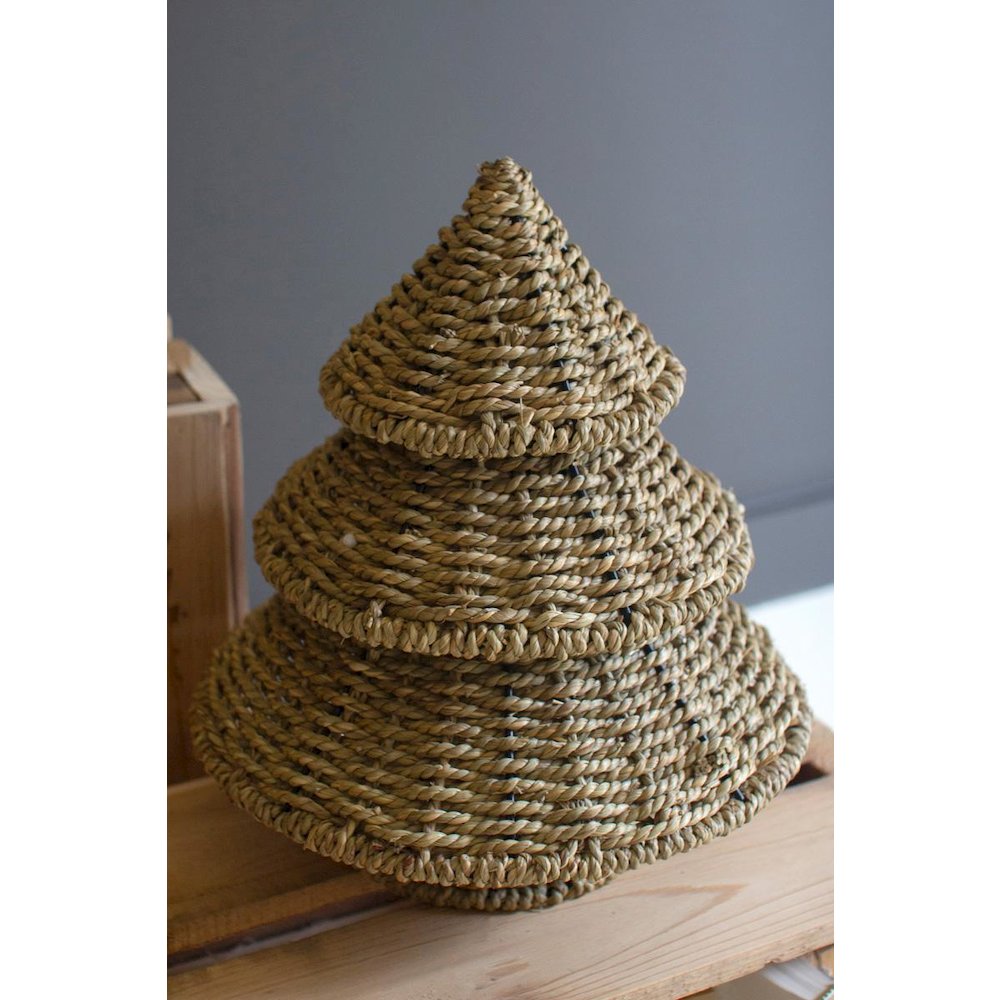Set Of Two Small Woven Vine Christmas Trees