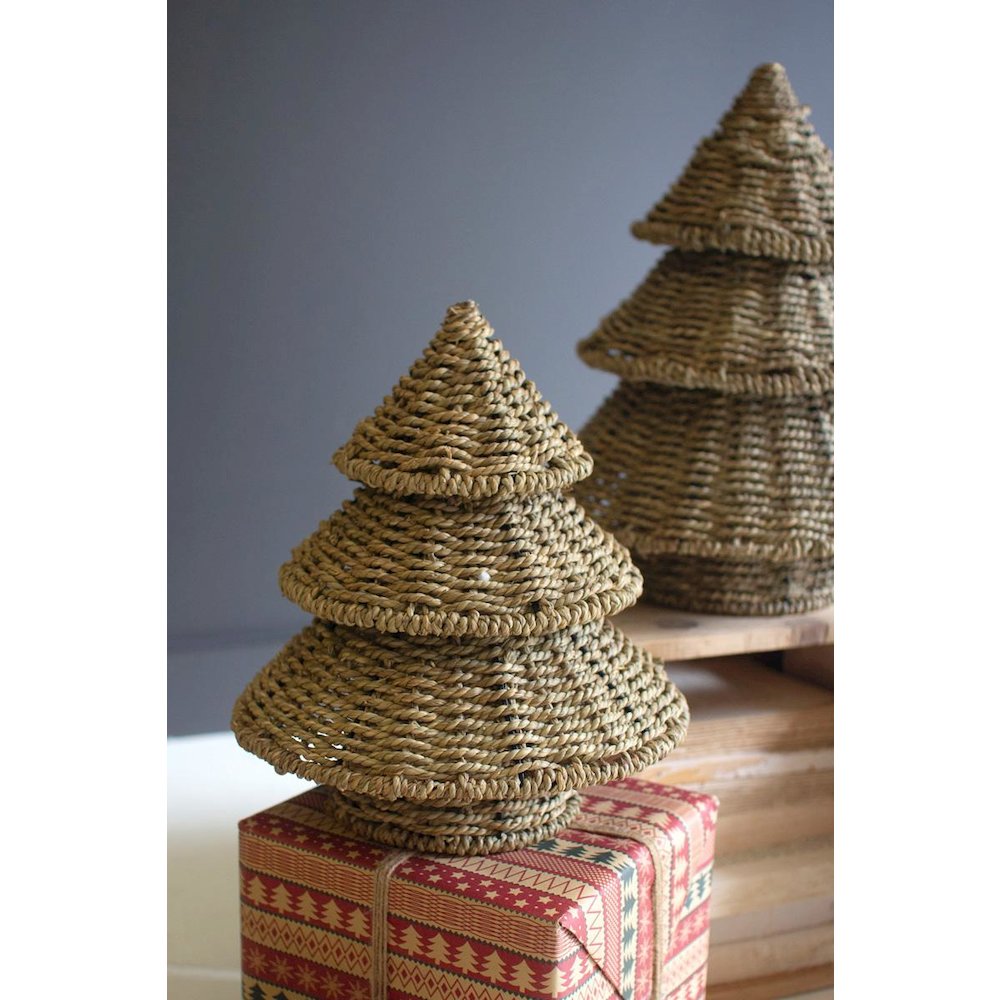 Set Of Two Small Woven Vine Christmas Trees