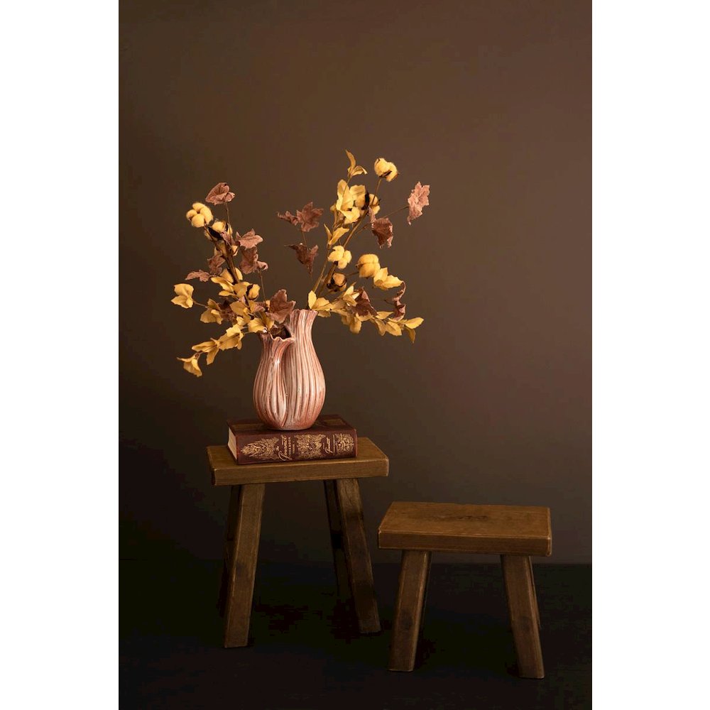 Set Of Two Rectangle Wood Stools - Dark Brown