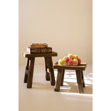 Set Of Two Rectangle Wood Stools - Dark Brown
