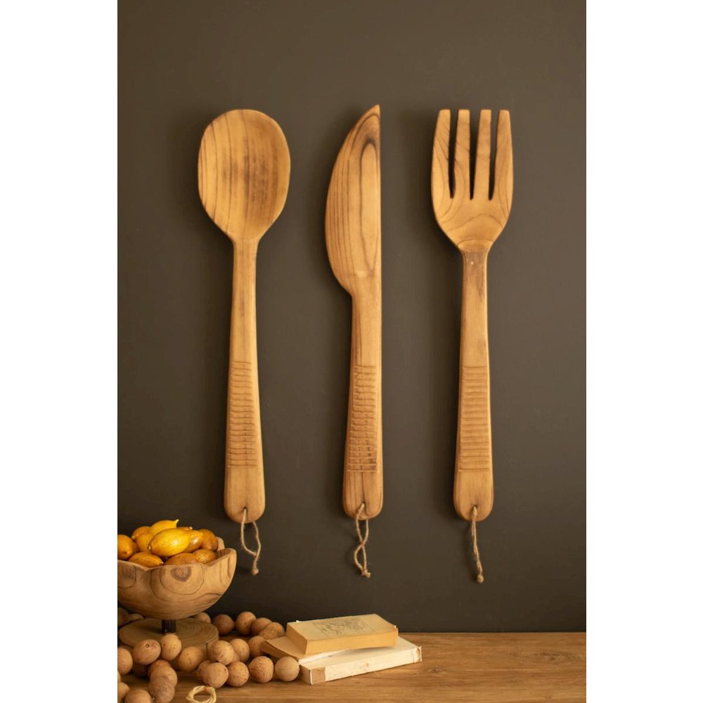 Set of Three Carved Wood Utensils