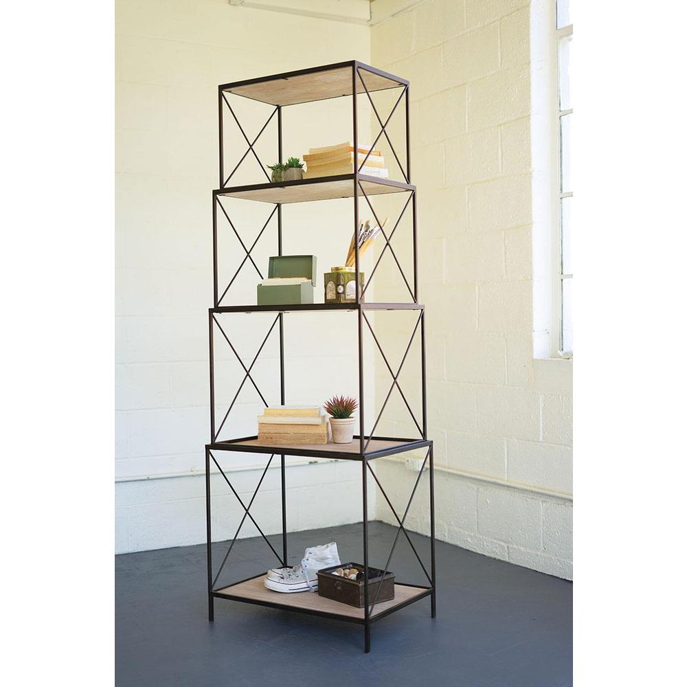 Stackable Four Tiered Metal And Wood Shelving Unit