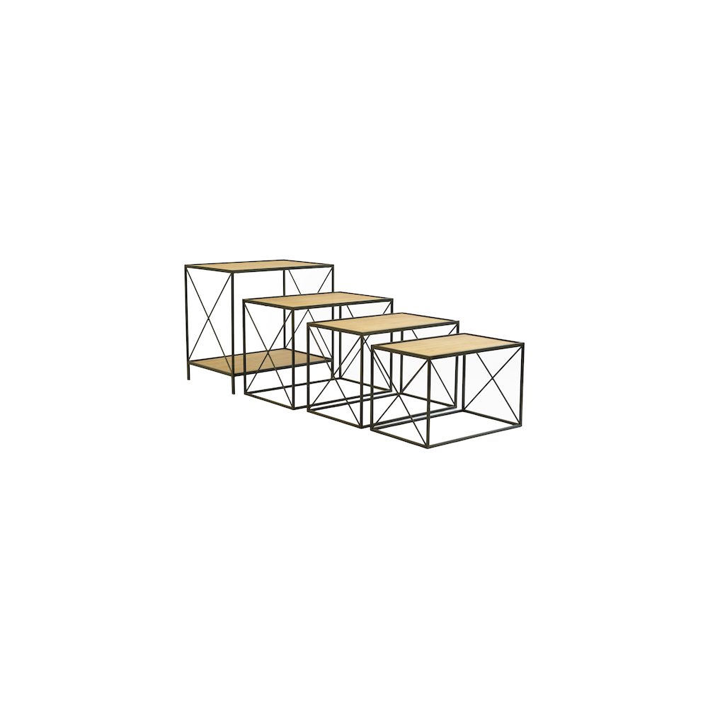 Stackable Four Tiered Metal And Wood Shelving Unit