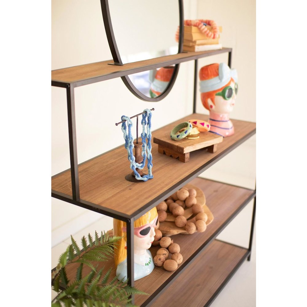 Metal And Wood Display Shelves With Mirror