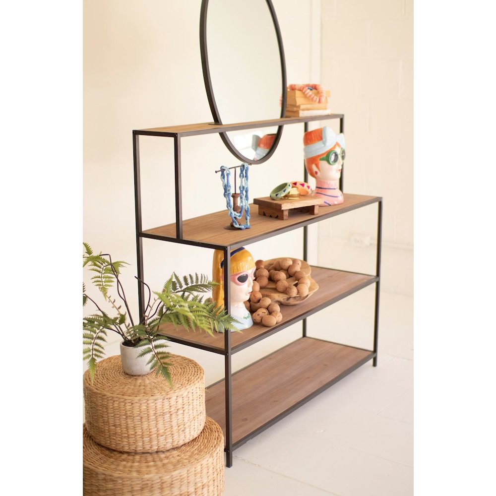 Metal And Wood Display Shelves With Mirror