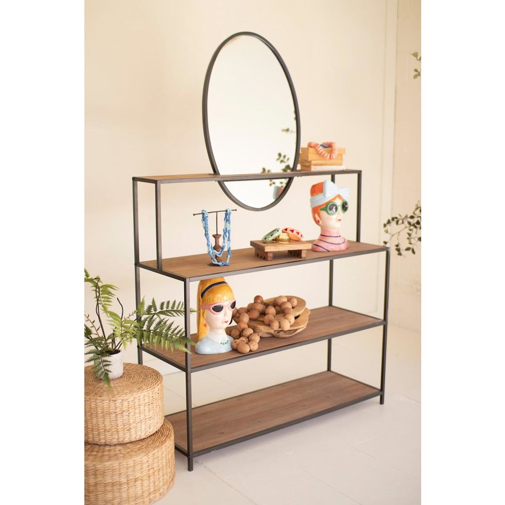 Metal And Wood Display Shelves With Mirror