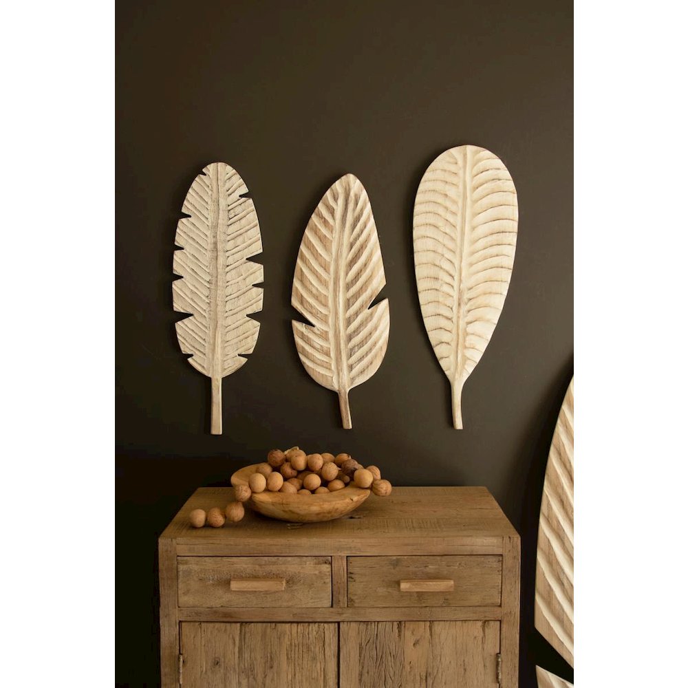 Set of Three Hand-carved Paulownia Wood Leaves