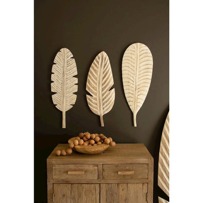 Set of Three Hand-carved Paulownia Wood Leaves