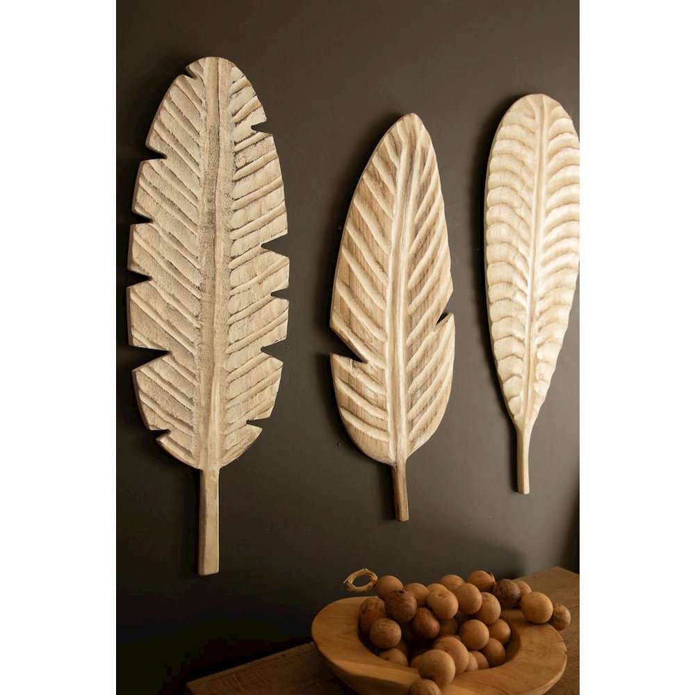 Set of Three Hand-carved Paulownia Wood Leaves