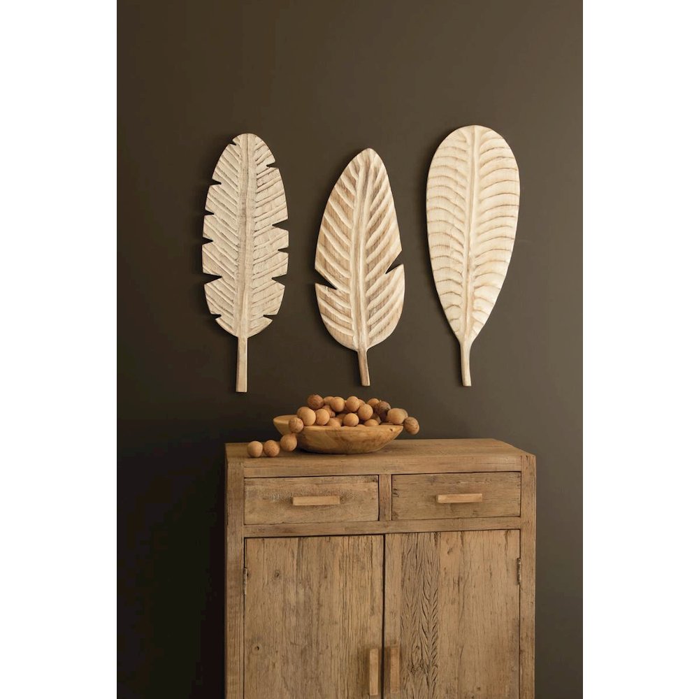 Set of Three Hand-carved Paulownia Wood Leaves