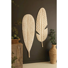 Set of Two Giant Hand-carved Paulownia Wood Leaves