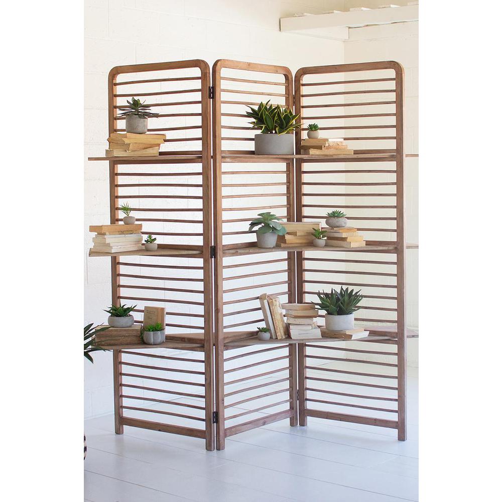 Folding Wooden Screen With Three Shelves