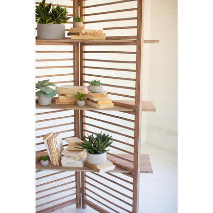 Folding Wooden Screen With Three Shelves