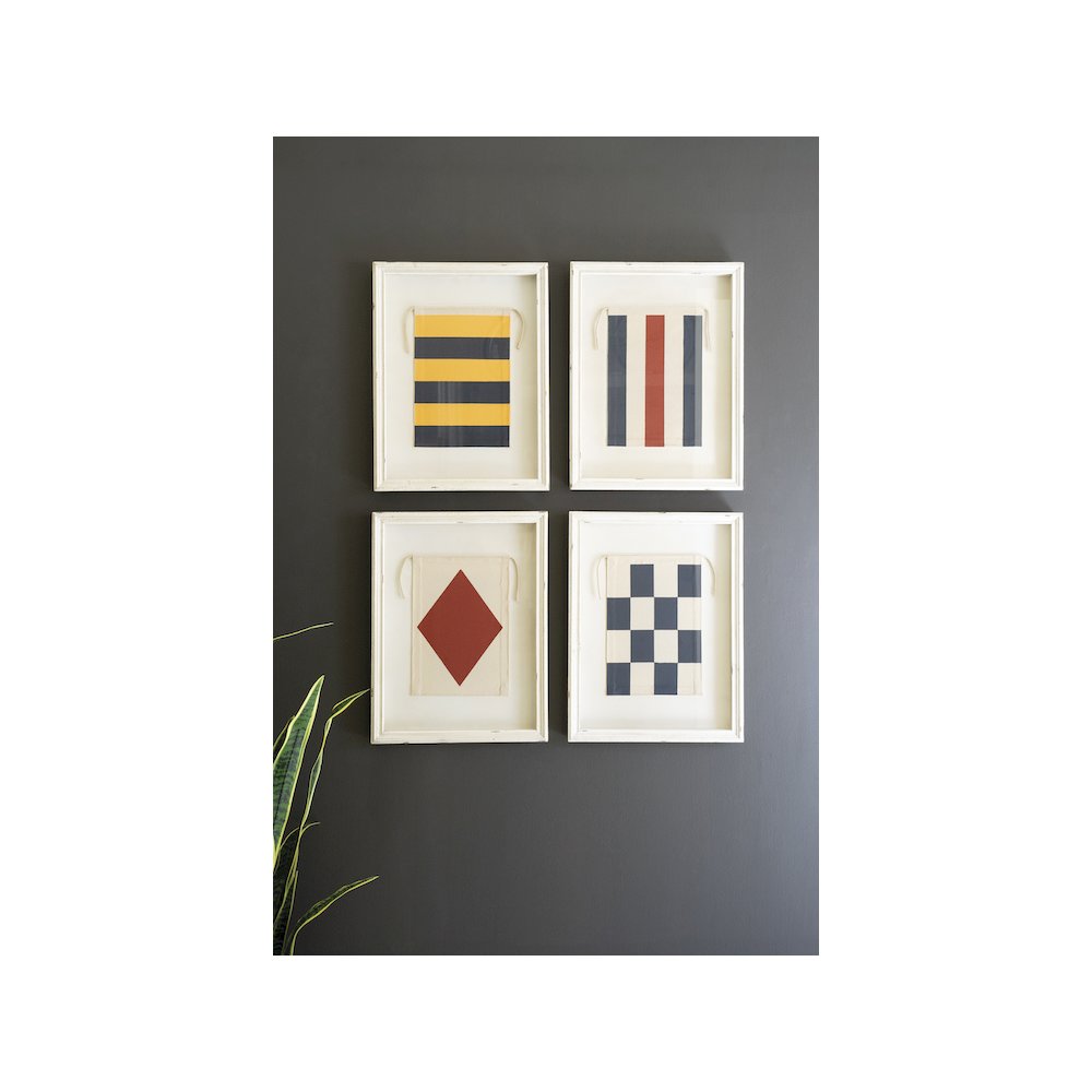 Set Of Four Framed Canvas Nautical Flags Under Glass