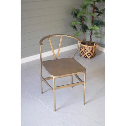 Antique Brass Finish Metal Wishbone Chair