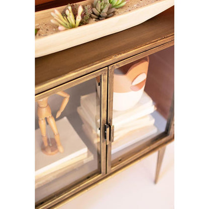 Antique Brass And Glass Two Door Cabinet
