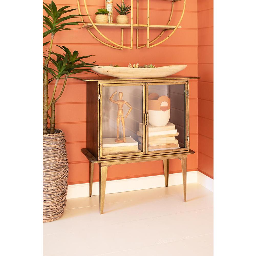 Antique Brass And Glass Two Door Cabinet