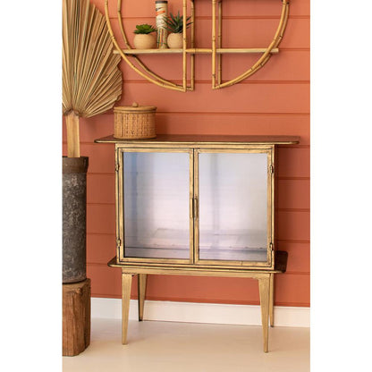 Antique Brass And Glass Two Door Cabinet