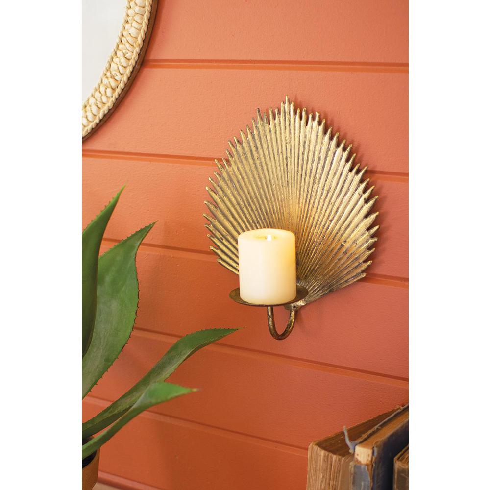 Antique Brass Palm Leaf Candle Sconce