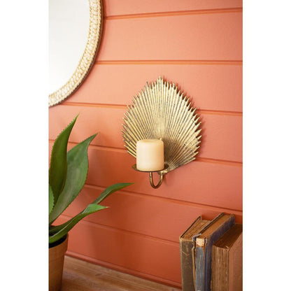 Antique Brass Palm Leaf Candle Sconce