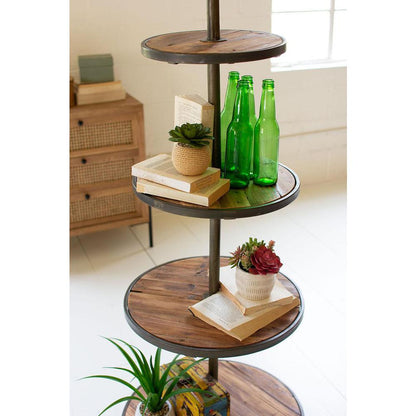 Four Tiered Recycled Wood And Metal Display Tower