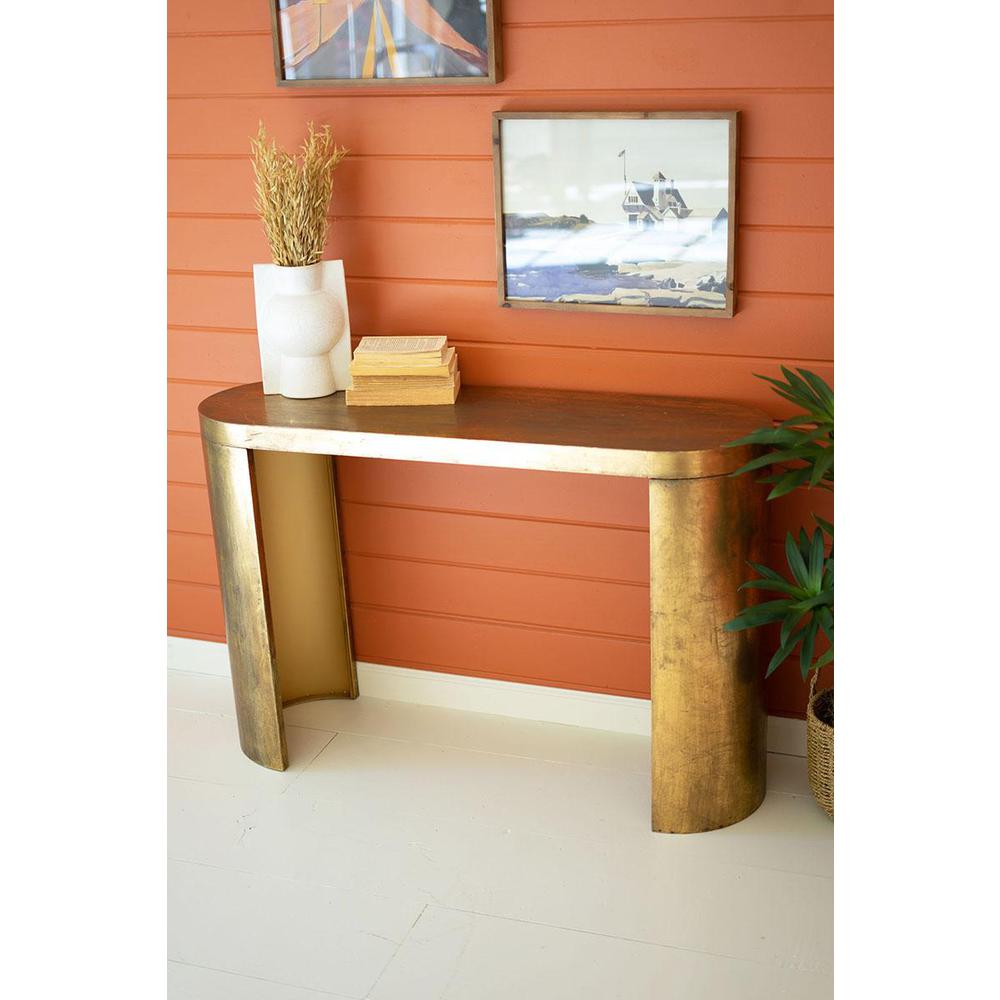Oval Antique Brass Console Table
