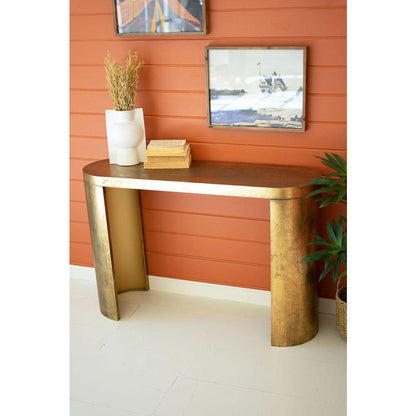 Oval Antique Brass Console Table