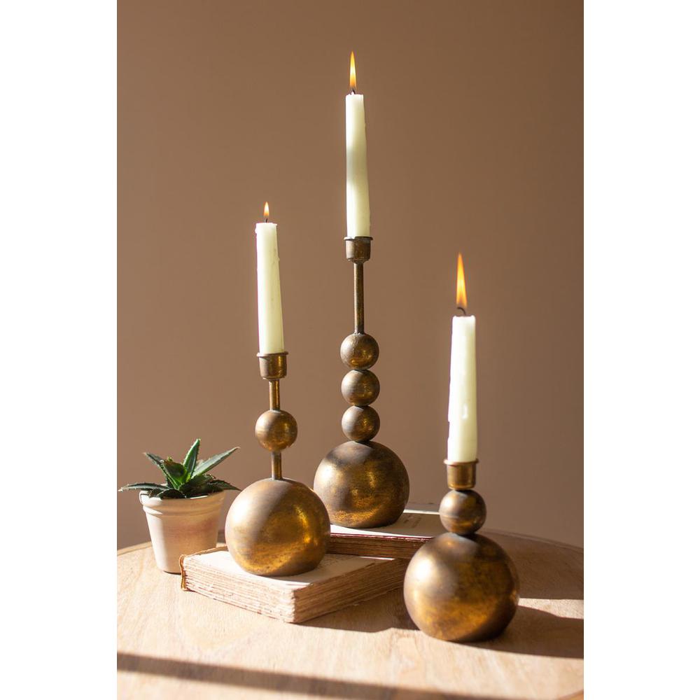 Set Of Three Antique Brass Taper Candle Holders