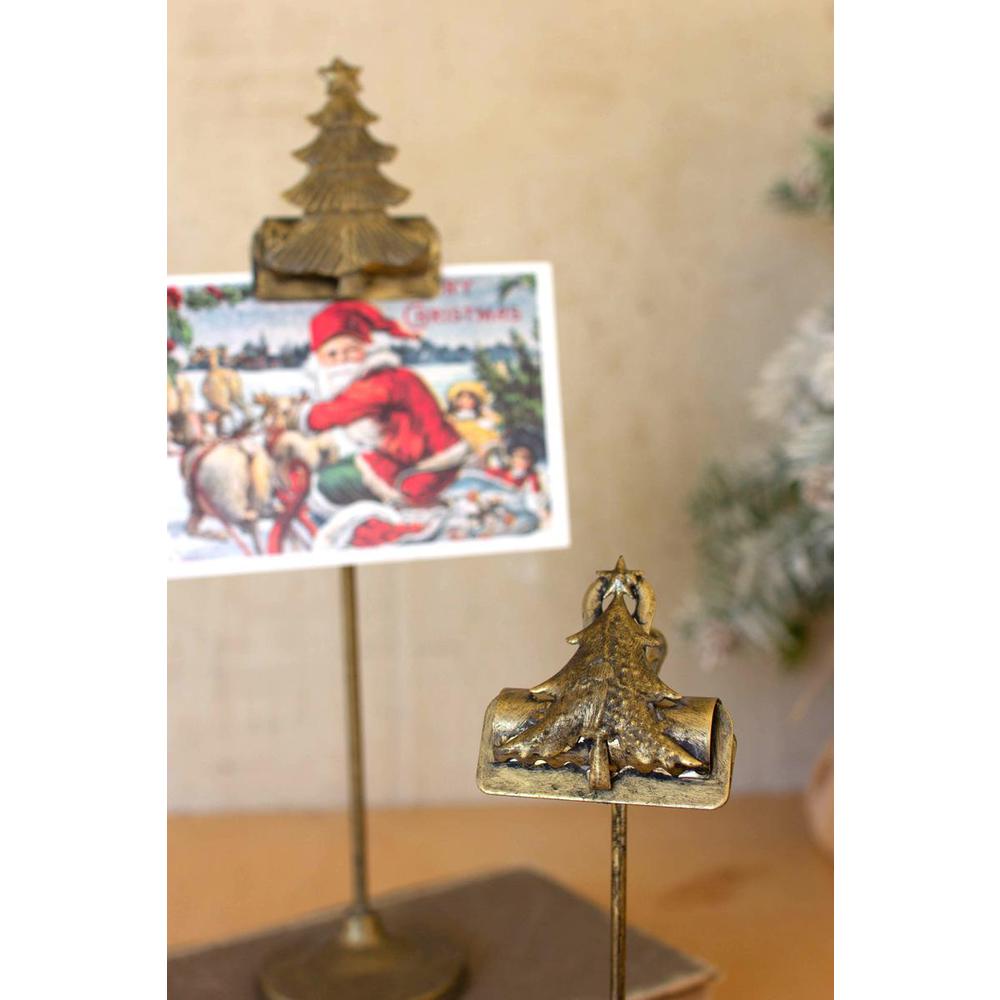 Set Of Two Christmas Tree Card Clips On Stands