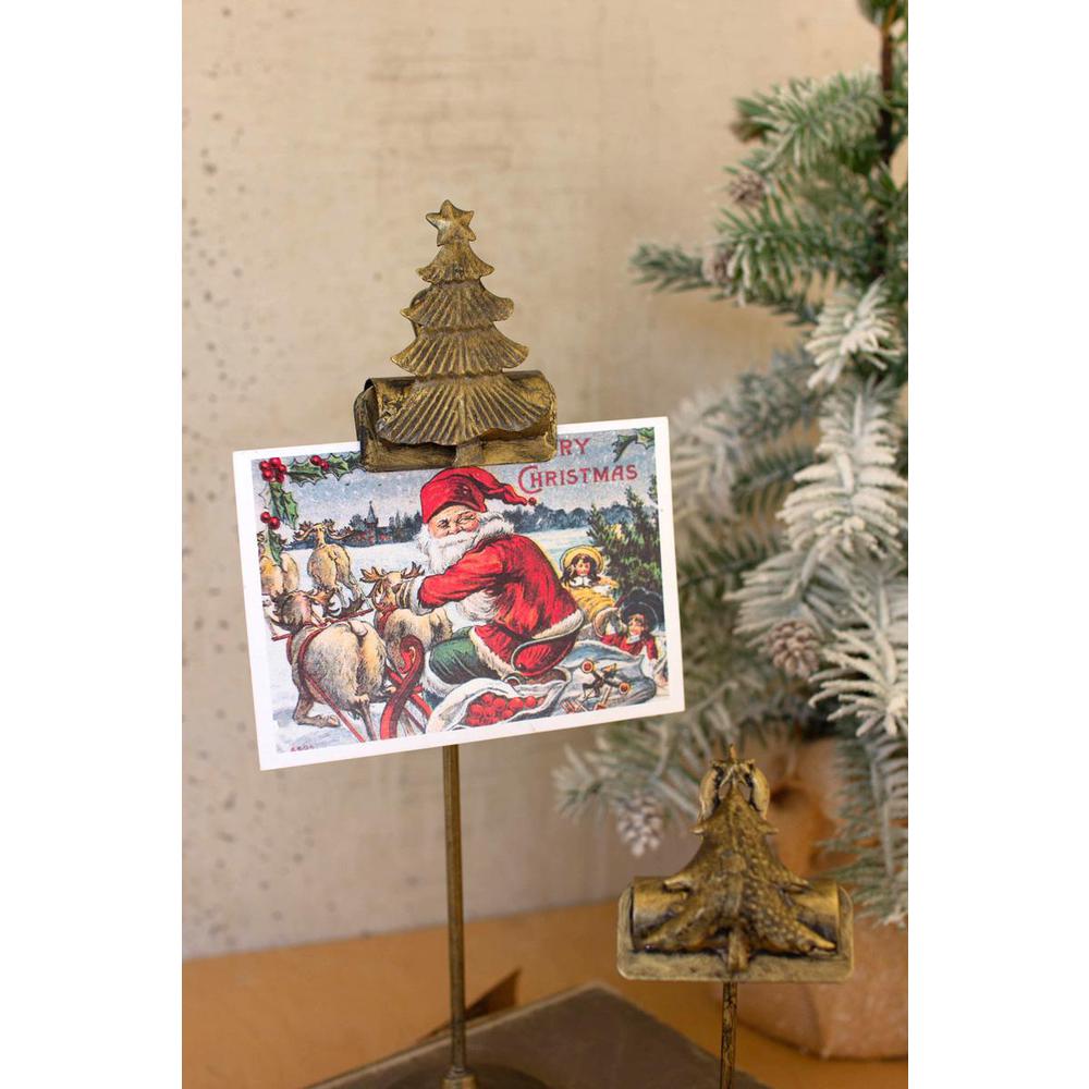 Set Of Two Christmas Tree Card Clips On Stands