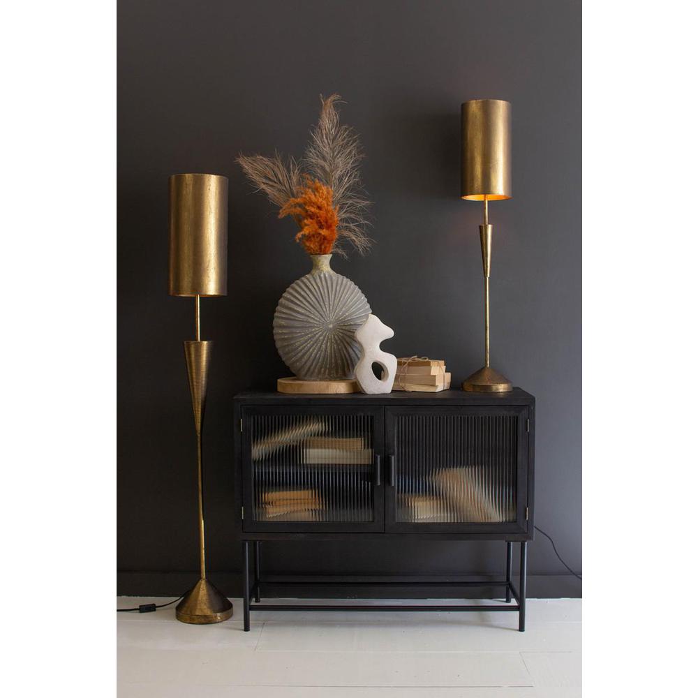 Antique Gold Floor Lamp With Metal Barrel Shade