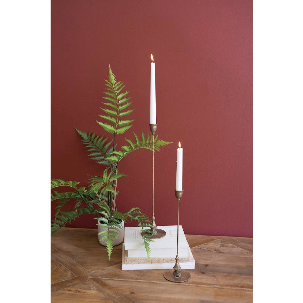 Set Of Two Tall Antique Brass Taper Candle Holders
