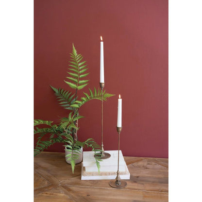 Set Of Two Tall Antique Brass Taper Candle Holders