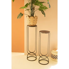 Set of Two Metal Side Tables Recycled Wooden Tops