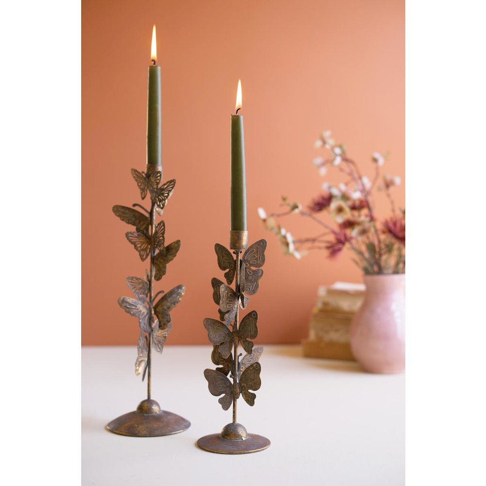 Set of Two Butterflies Taper Candle Holders