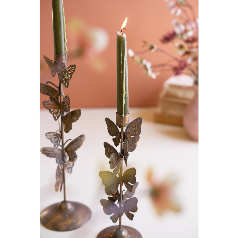 Set of Two Butterflies Taper Candle Holders