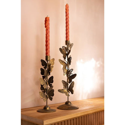 Set of Two Butterflies Taper Candle Holders